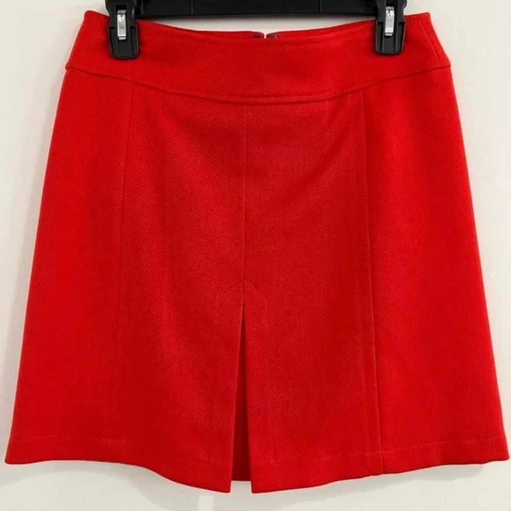 LOFT Poppy Red Orange A-Line Front Pleat Retro Office Career Textured Skirt 10 - Picture 5 of 9